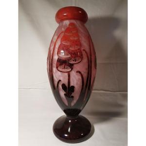 Digital Vase By Schneider French Glass. Art Deco 