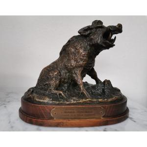 Wild Boar At The Farm. Bronze By E. Terrier 