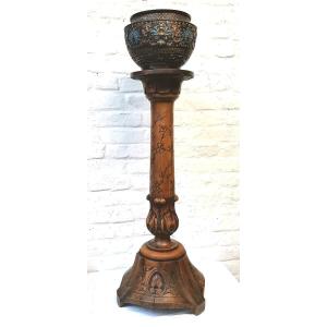 Colonne Art Nouveau En Bois Sculpté 