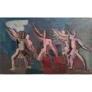 Paul Strecker Assemblée De Personnage 1927 Huile 