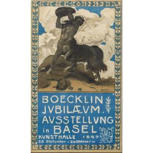 Hans Sandreuter (1850-1901) Le Centaure Affiche d'Exposition Arnold Boecklin