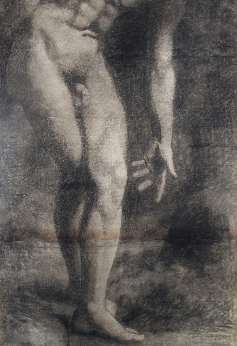 Imposing Academy Of Man. Charcoal. Michel Fréchon 139 X 76 Cm-photo-1