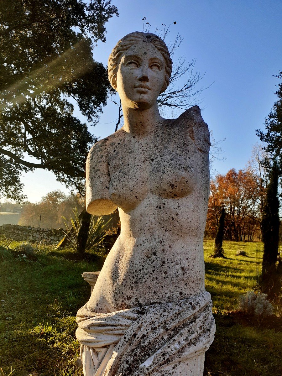 Large Sculpture Of Aphrodite Stone Exterior / Base 191 Cm XIXth-photo-2