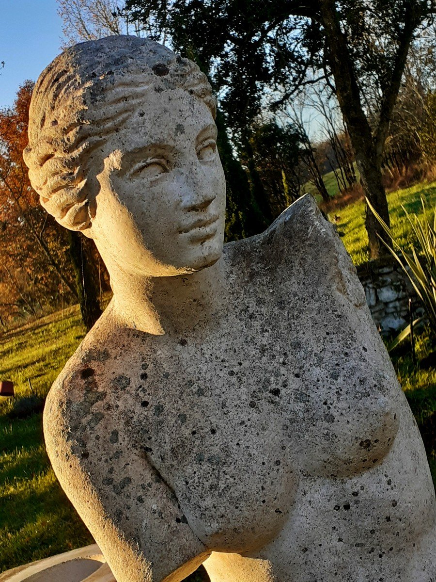 Large Sculpture Of Aphrodite Stone Exterior / Base 191 Cm XIXth-photo-3