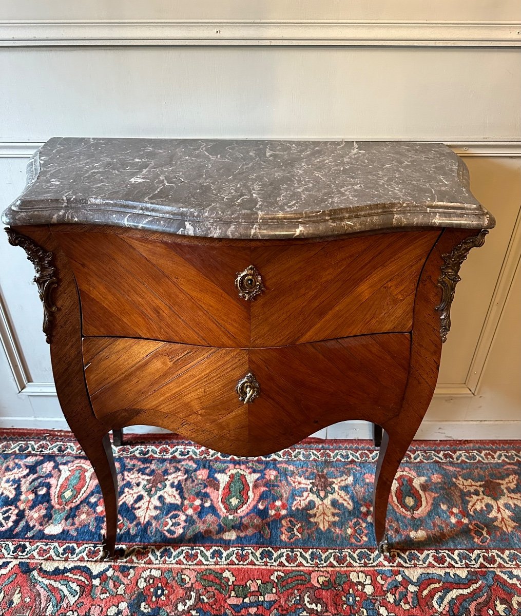 Petite Commode Louis XV D’époque Début XIX ème. En Marqueterie. -photo-2