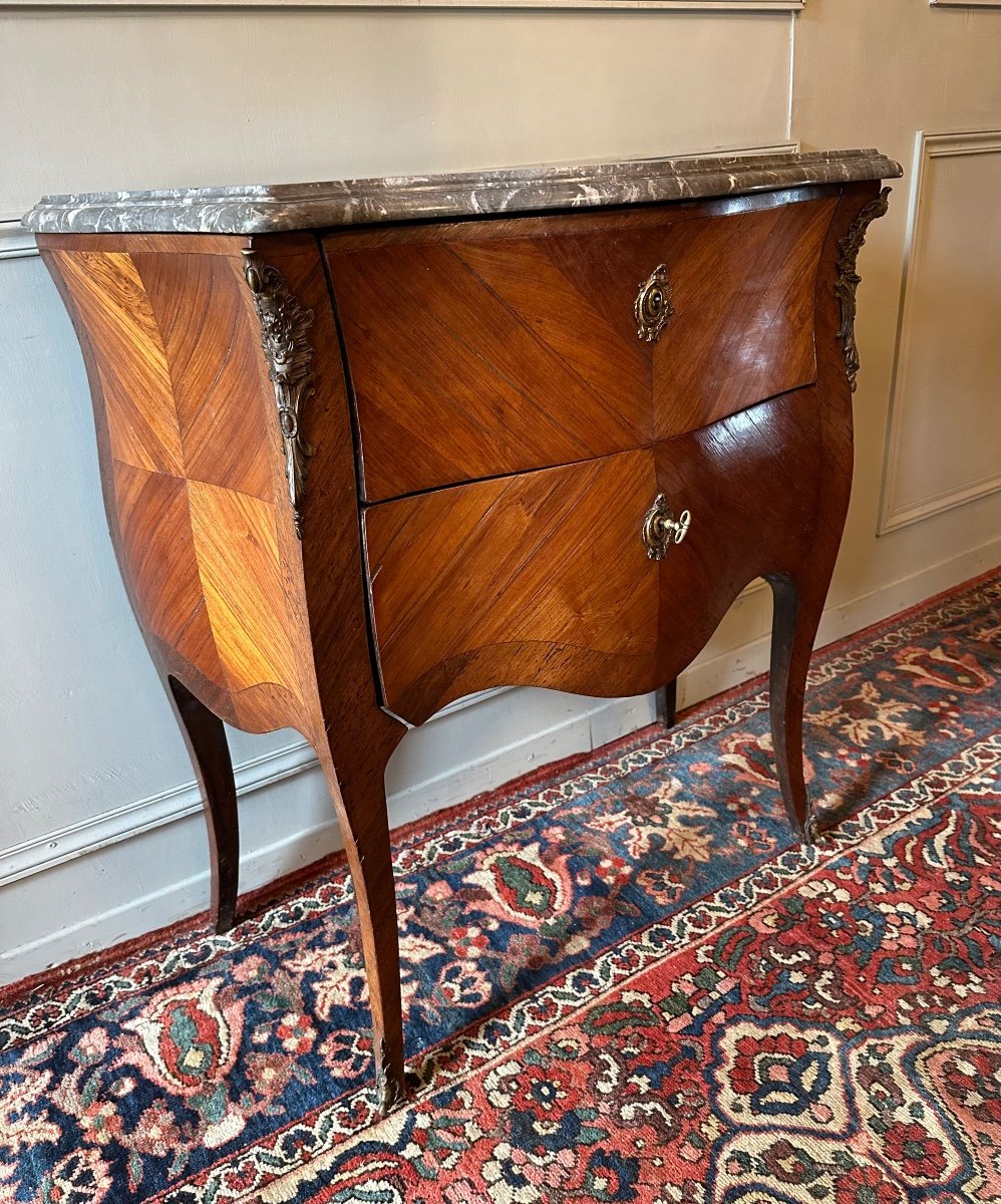 Petite Commode Louis XV D’époque Début XIX ème. En Marqueterie. -photo-4