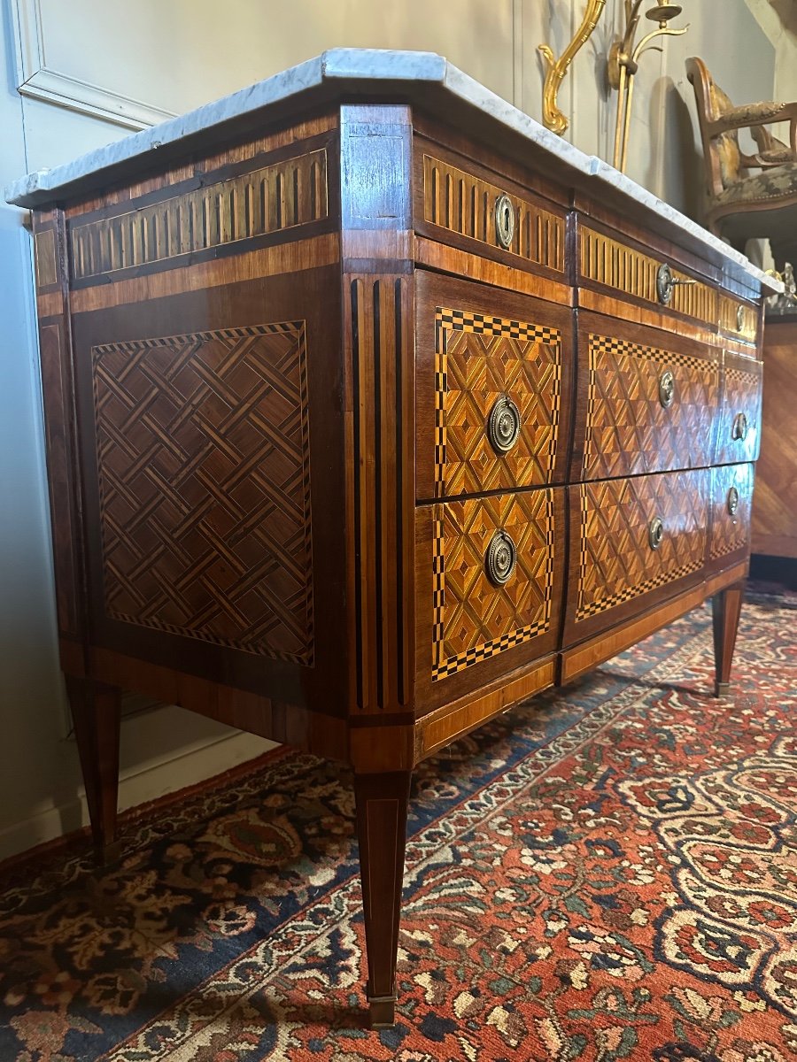 Commode D’époque Louis XVI En Marqueterie,  Estampillée Etienne Avril .-photo-3