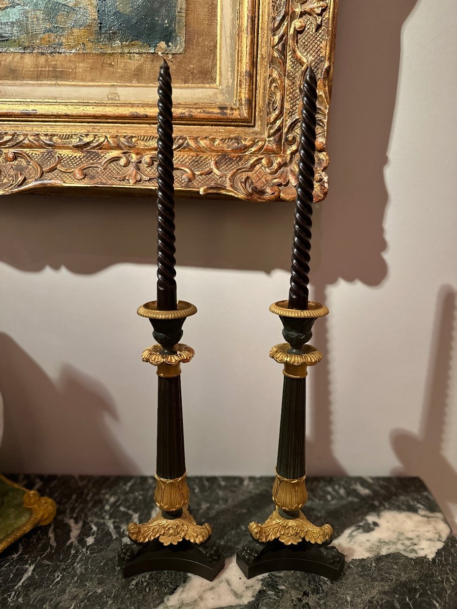 Pair Bronze Torches / Candlesticks.-photo-1