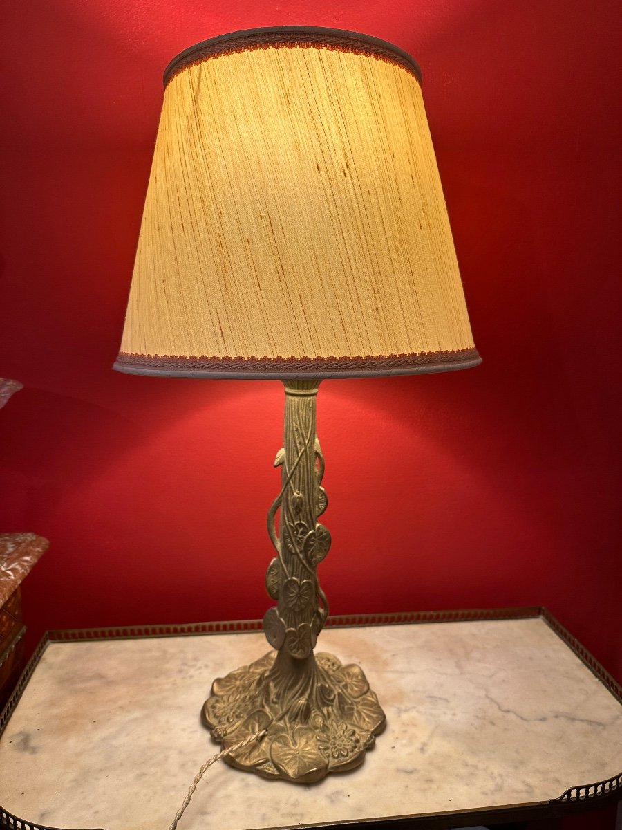 Lampe De Style Art Nouveau En Bronze Doré. -photo-2