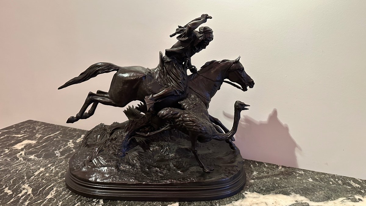 Bronze Sculpture By Alfred Dubucand (1828 - 1894) “ostrich Hunting In The Sahara”. -photo-4