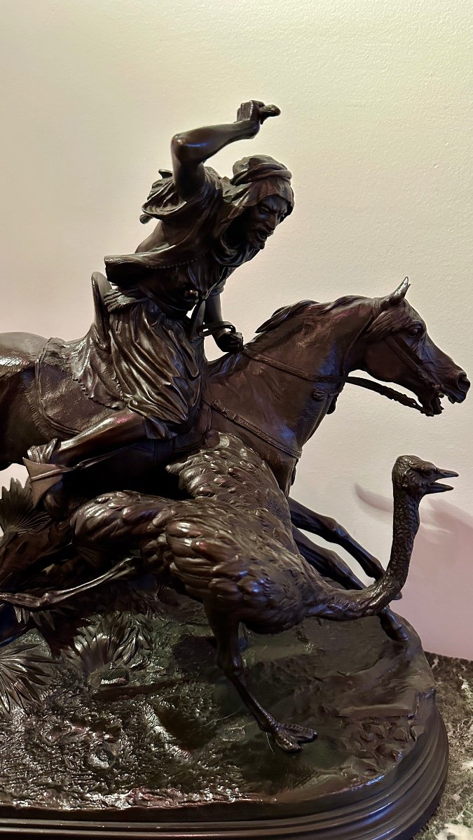 Bronze Sculpture By Alfred Dubucand (1828 - 1894) “ostrich Hunting In The Sahara”. -photo-1