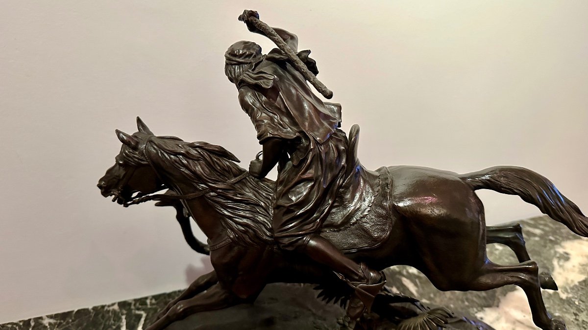 Bronze Sculpture By Alfred Dubucand (1828 - 1894) “ostrich Hunting In The Sahara”. -photo-3