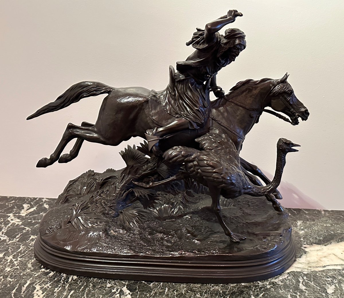 Bronze Sculpture By Alfred Dubucand (1828 - 1894) “ostrich Hunting In The Sahara”. -photo-6