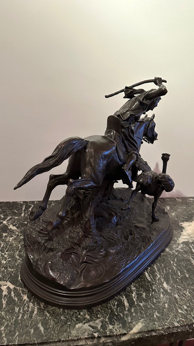 Bronze Sculpture By Alfred Dubucand (1828 - 1894) “ostrich Hunting In The Sahara”. -photo-7