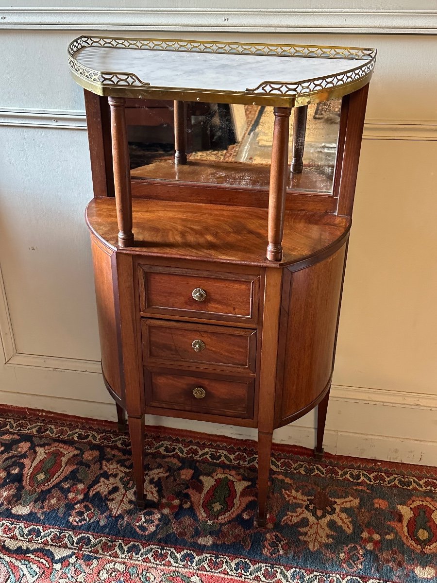 Console In Half-moon Shape, Louis XVI Style In Mahogany. -photo-2