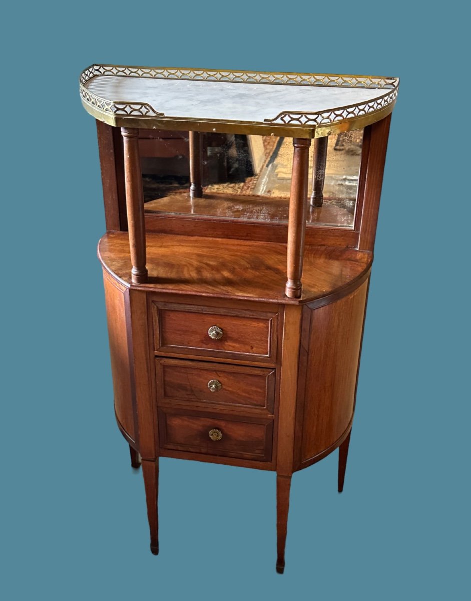 Console In Half-moon Shape, Louis XVI Style In Mahogany. 