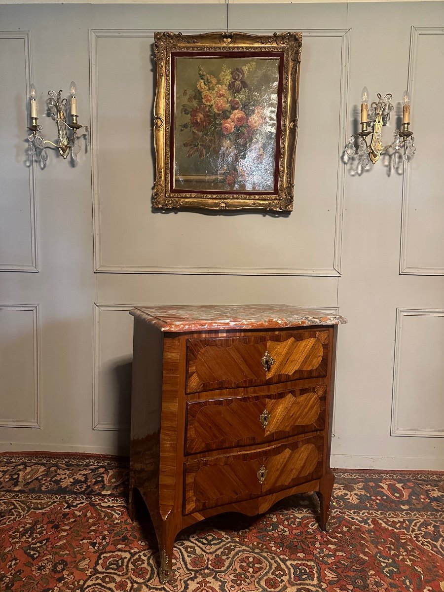 Petite Commode D’époque XVIII ème Estampillée A . Heurteaux  ,  En Marqueterie -photo-4