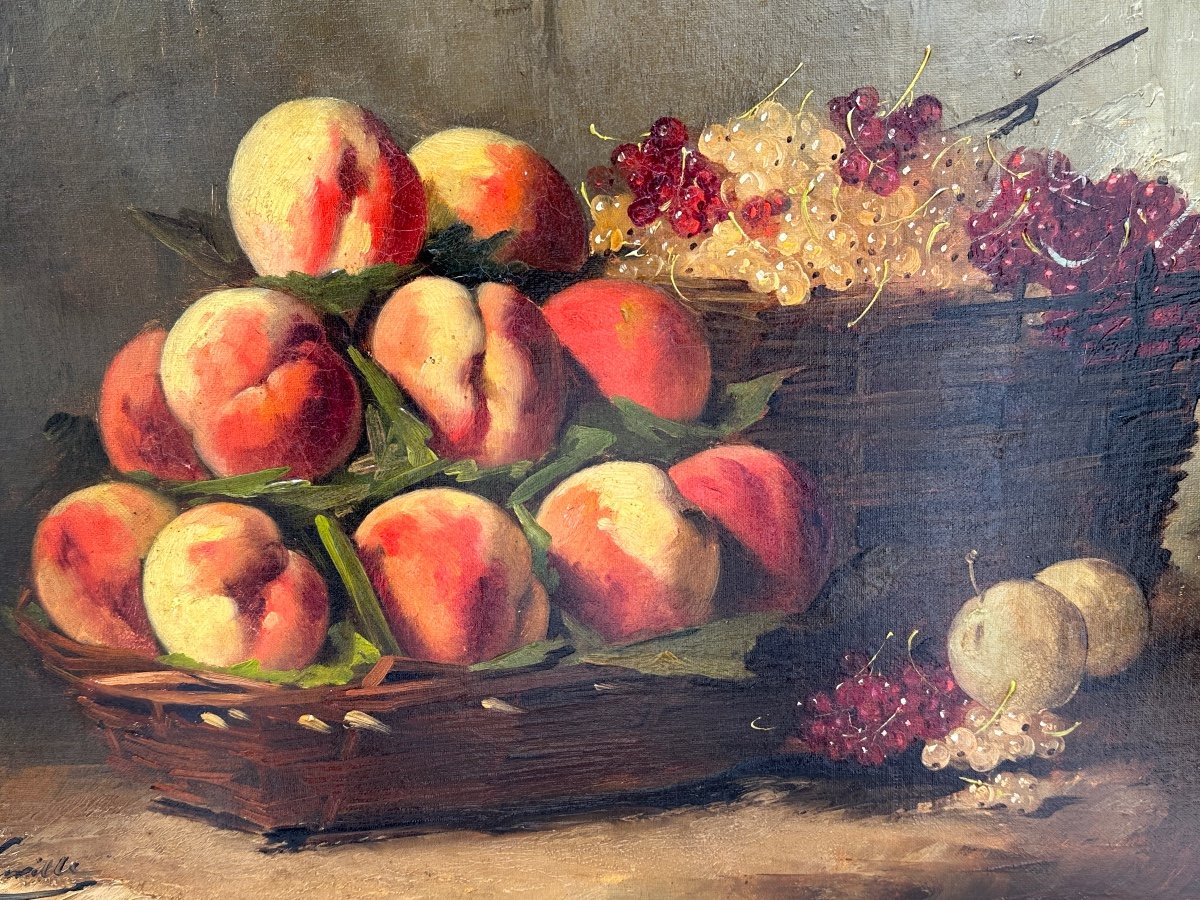 Alfred Arthur Brunel De Neuville (1852-1941) Oil On Canvas, Still Life With Peaches -photo-3