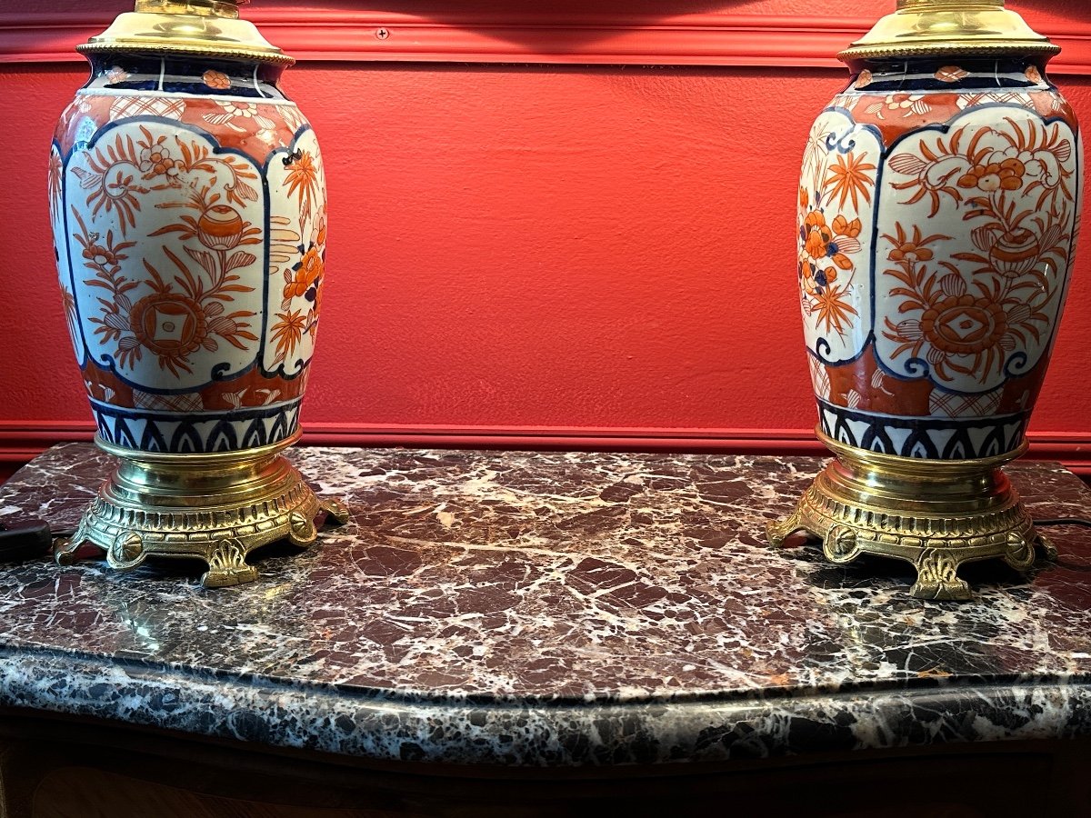 Pair Of Lamps. Imari Porcelain (japan). 19th Century.-photo-4