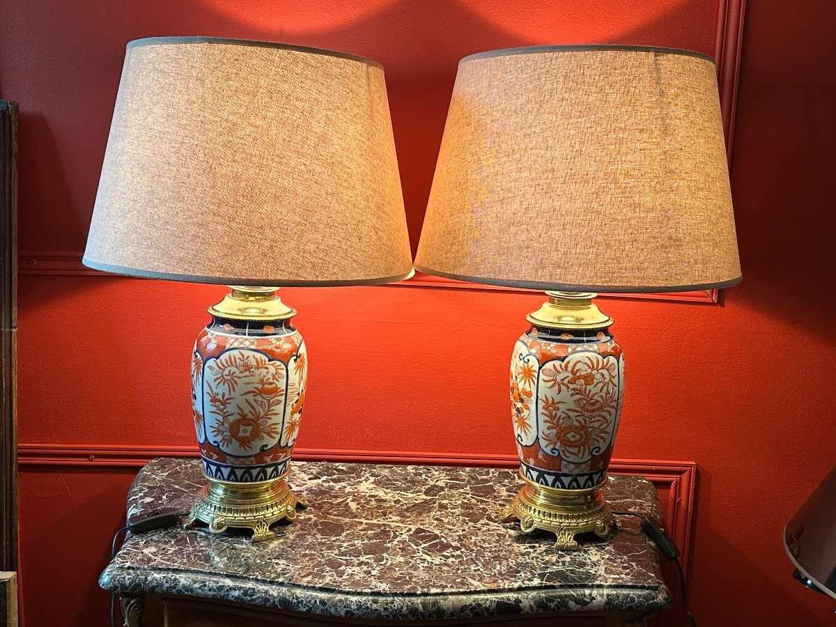 Paire De Lampes. Porcelaine D’imari ( Japon ).  XIX ème.