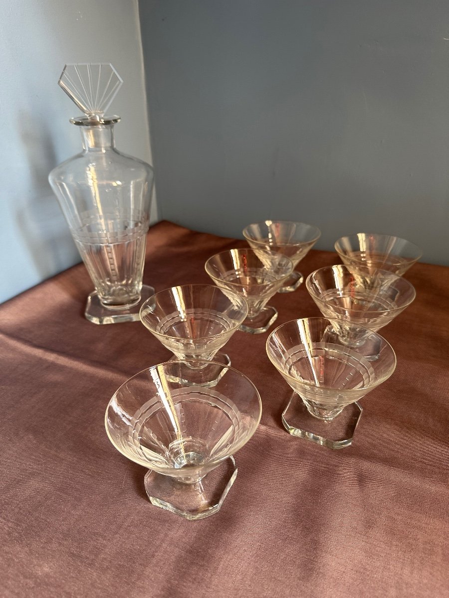 Service De Verres En Cristal Taillé, D’époque Art-deco. -photo-2