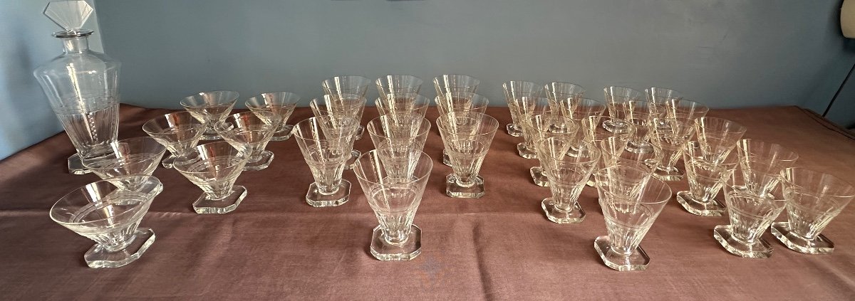 Service De Verres En Cristal Taillé, D’époque Art-deco. -photo-3