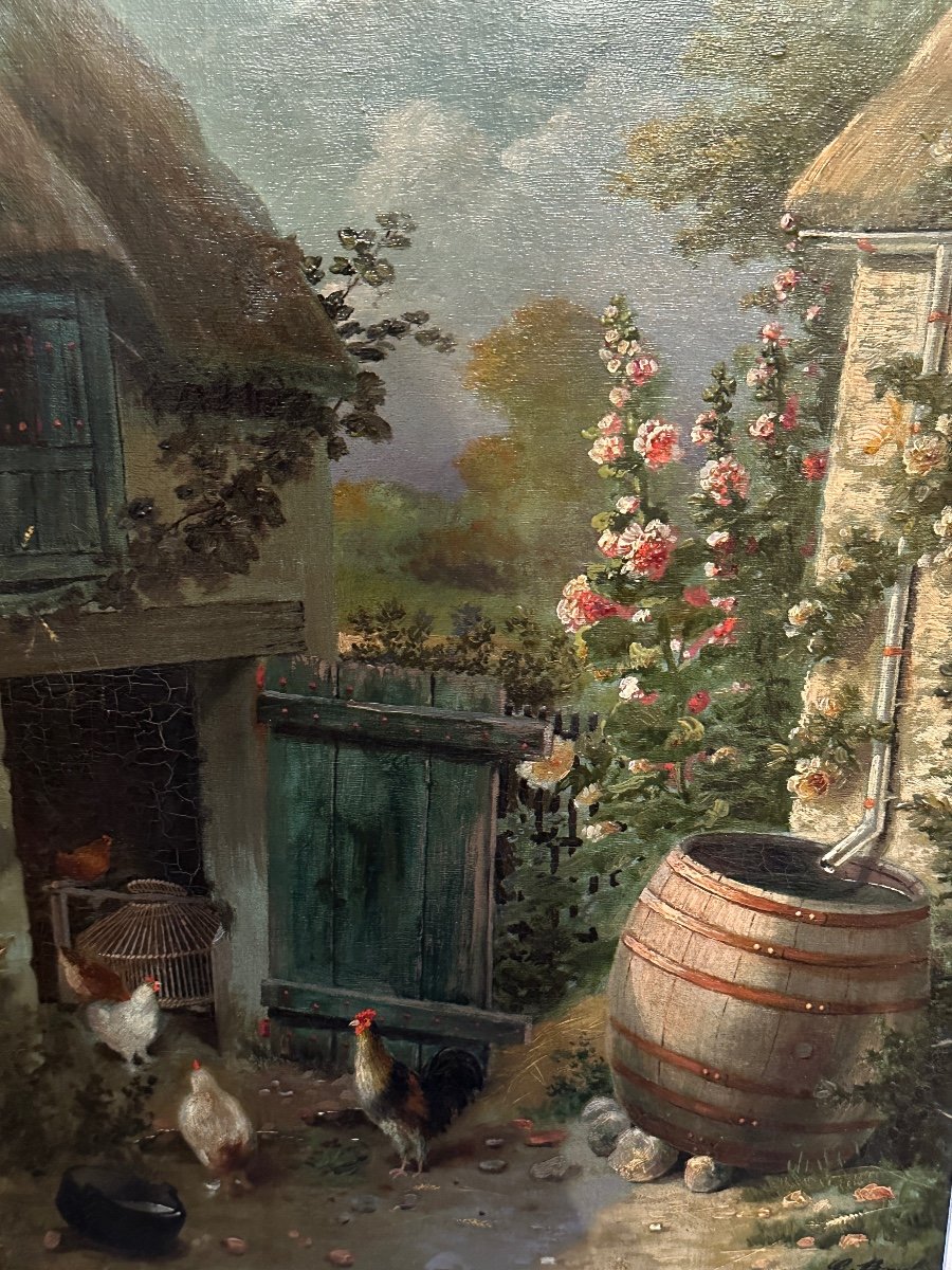 The Lower Courtyard And The Garden » Oil On Canvas Guillaume Boucher 19th Century. 