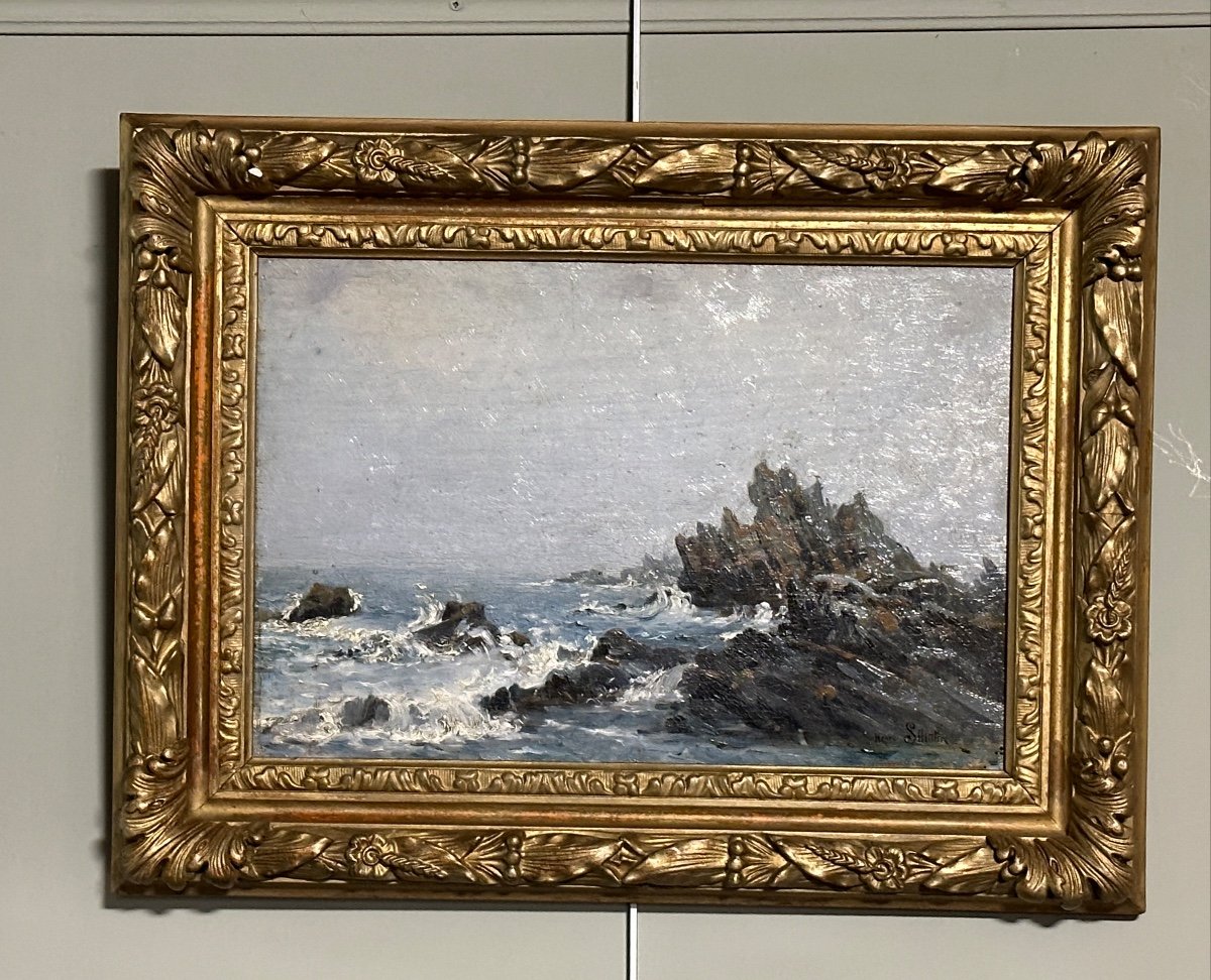 Oil On Panel. Marine Signed Henri Saintin. (1846-1899). -photo-2