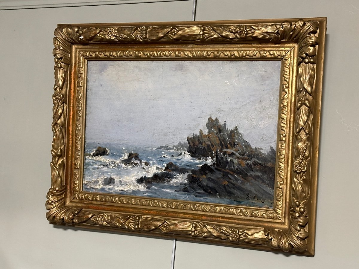 Oil On Panel. Marine Signed Henri Saintin. (1846-1899). -photo-3