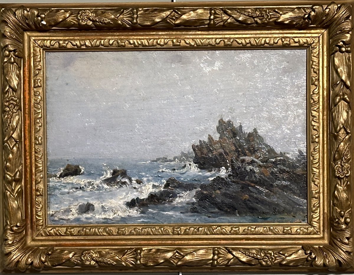 Oil On Panel. Marine Signed Henri Saintin. (1846-1899). 