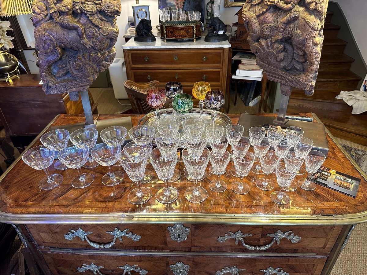 Service De Verres à Côtes En Cristal Taillé D’époque XIX  ème. -photo-2