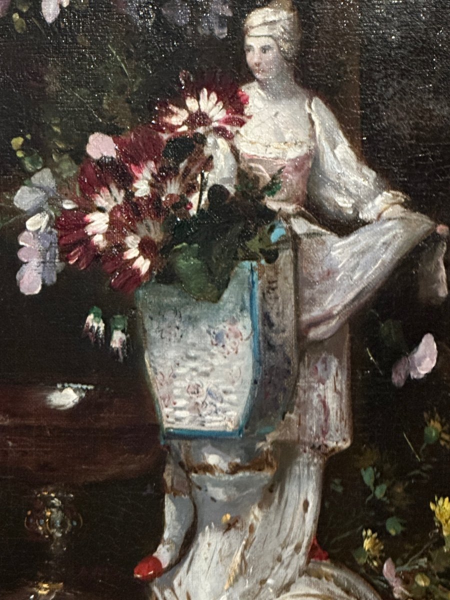 Eugène Henri Cauchois (1850-1911) Still Life With Vase Of Flowers And Jewels. Hst. -photo-2