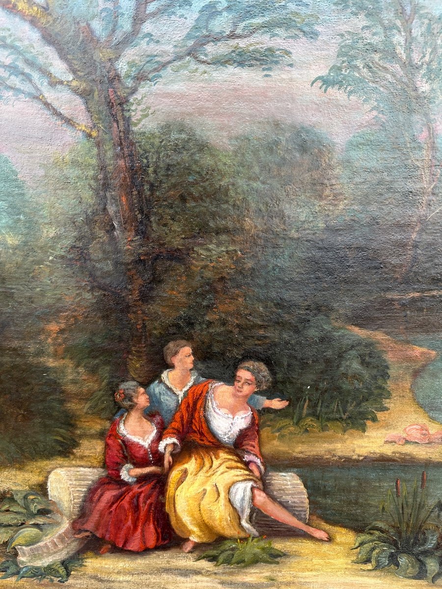 Romantic Oil On Canvas "the Bathers". -photo-1