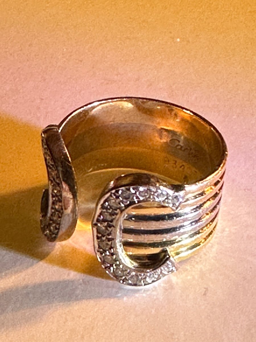 Cartier Double C Large Three Gold And Diamond Ring. -photo-2