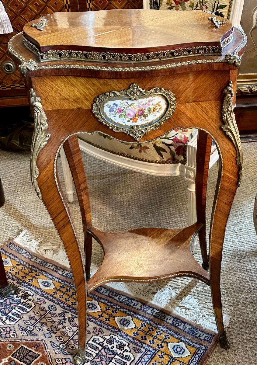 Marquetry Planter, Sèvres Porcelain Plaque, Nap III Period.  -photo-3