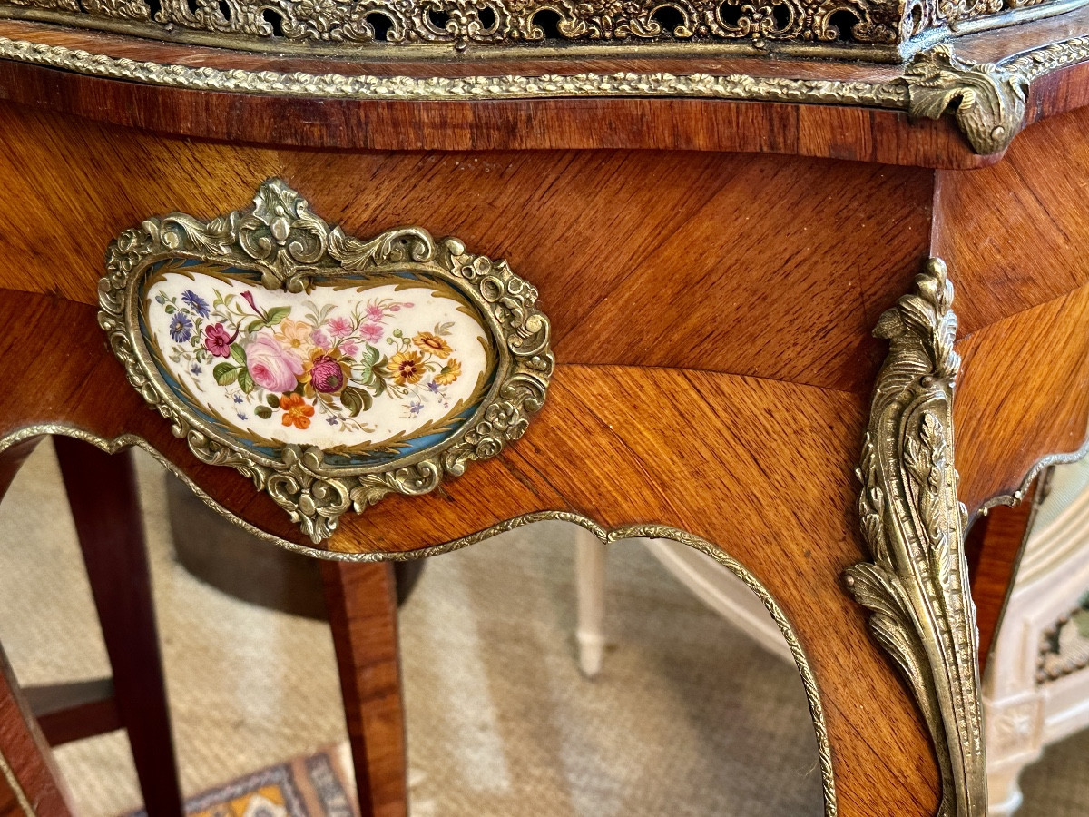 Marquetry Planter, Sèvres Porcelain Plaque, Nap III Period.  -photo-2