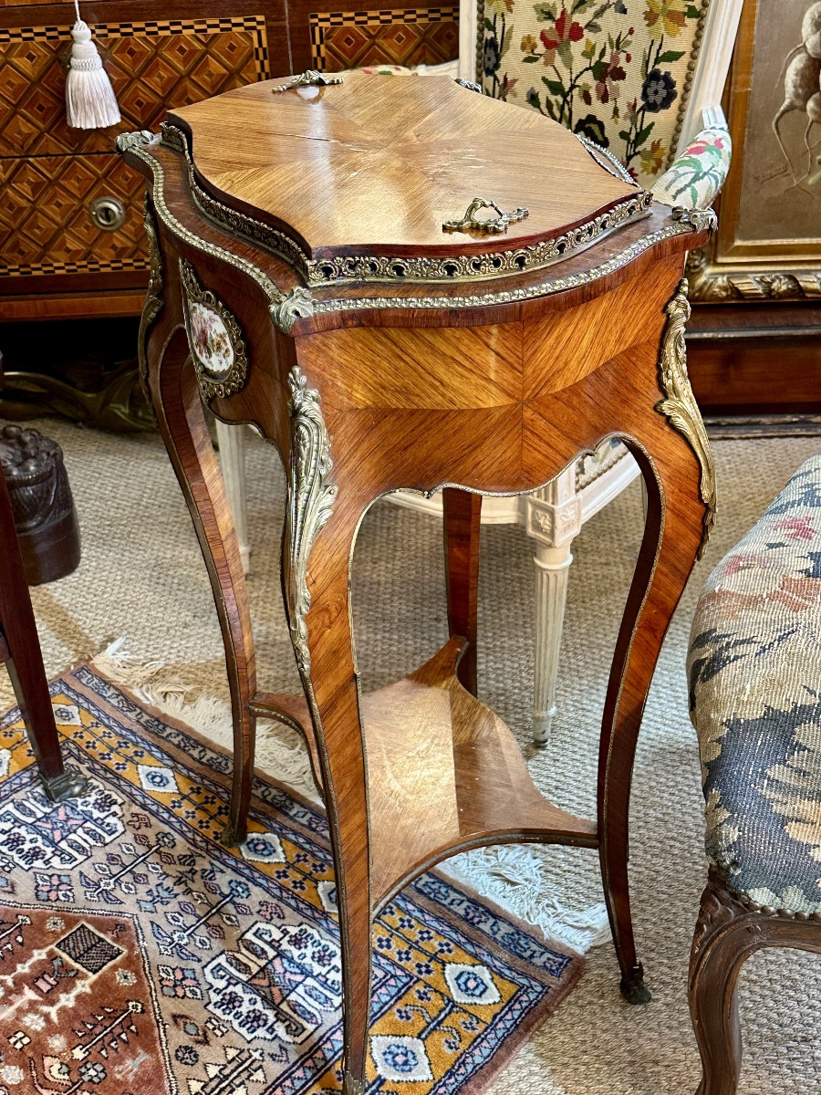 Marquetry Planter, Sèvres Porcelain Plaque, Nap III Period.  -photo-3