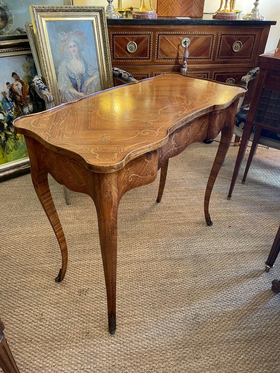 Louis XV Style Writing Table In Marquetry.-photo-4