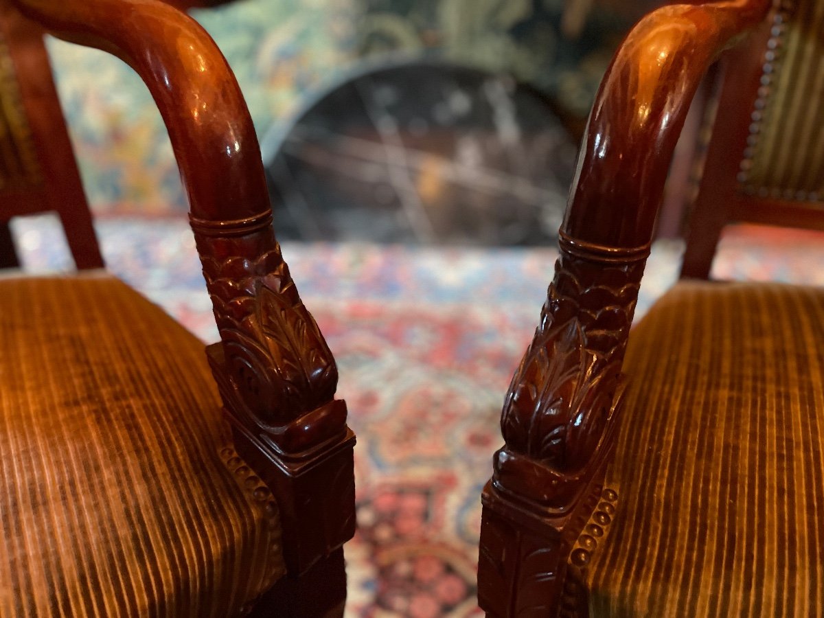 Pair Of Empire Style Mahogany Armchairs.-photo-2