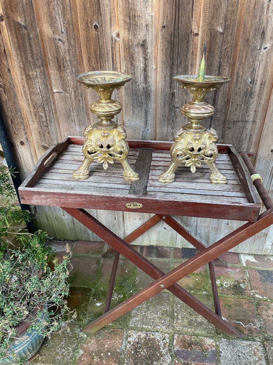 Pair Of Spades - Candlesticks In Gilt Bronze Renaissance Style.-photo-4