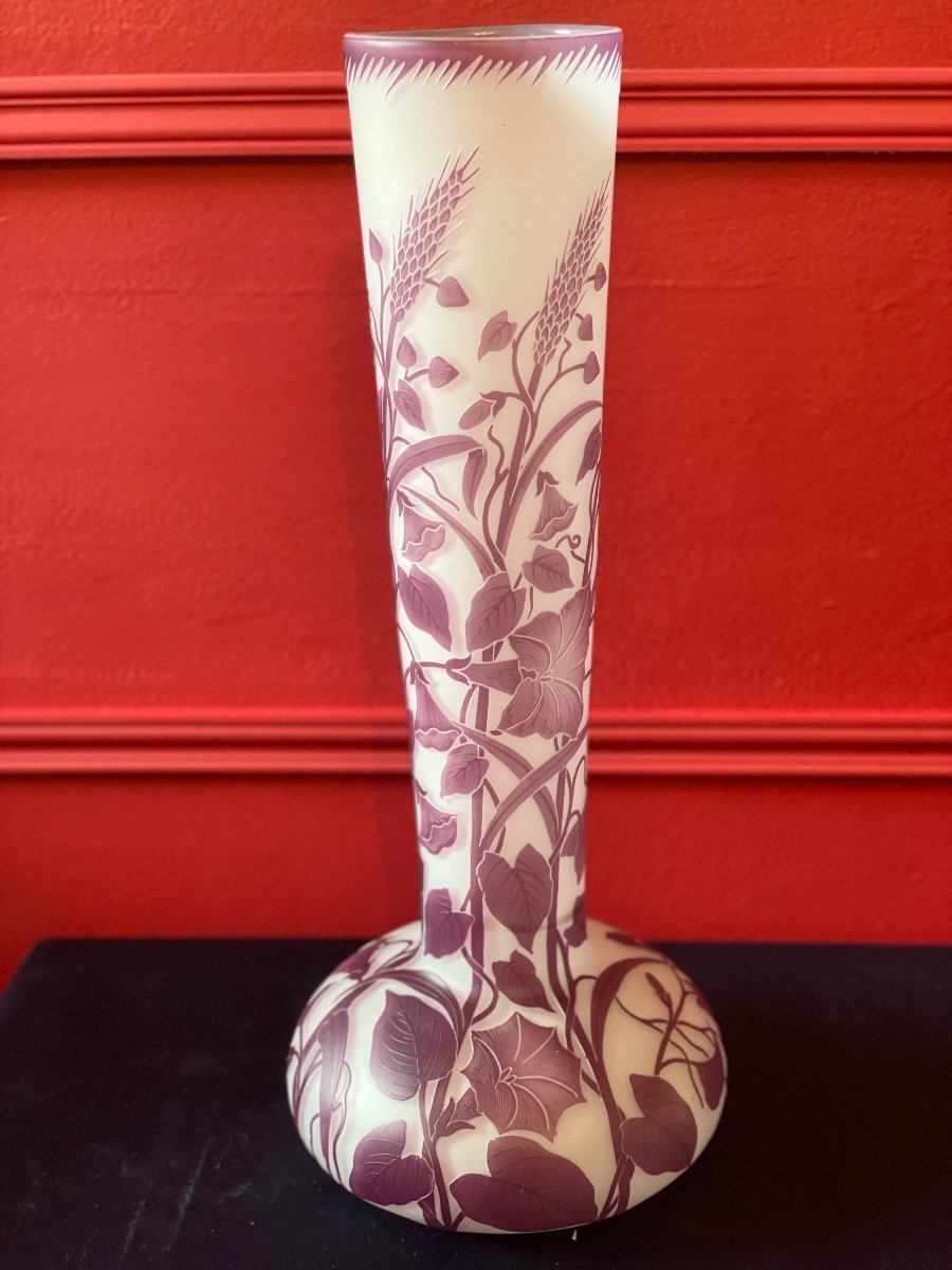 Grand Vase En Pâte De Verre, D’époque Art Nouveau . Signé «  Cristallerie  De Pantin ».-photo-4