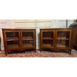 Pair Of Showcases / Low Bookcases In Marquetry.