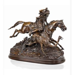 Sculpture Bronze D’ Alfred  Dubucand ( 1828 - 1894 ) «  La Chasse à L’autruche Dans Le Sahara ». 
