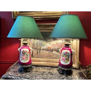 Pair Of 19th Century Paris Porcelain Lamps. 