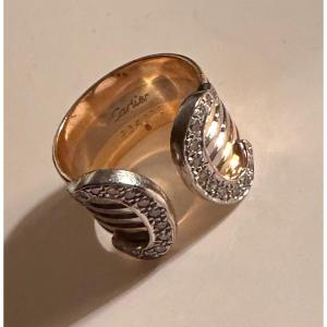 Cartier Double C Large Three Gold And Diamond Ring. 