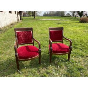Pair Of Empire Style Armchairs In Mahogany.