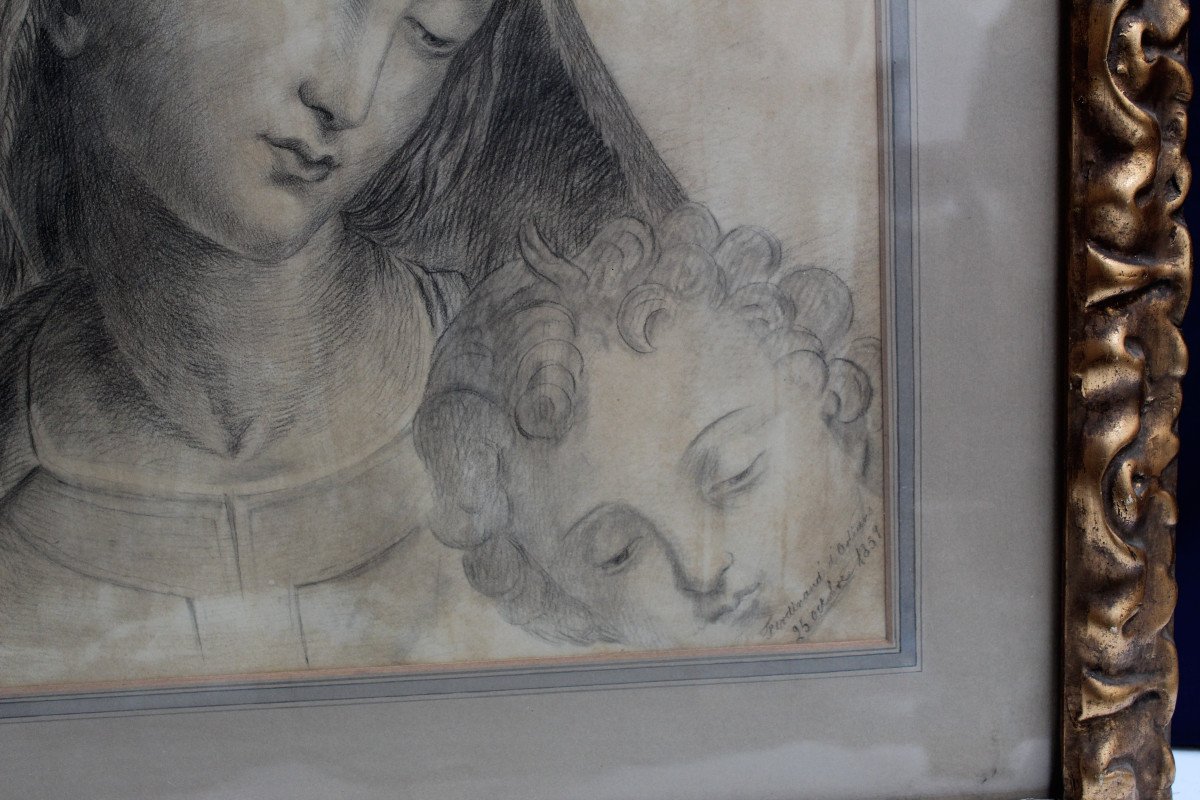 Dessin Vierge à l'Enfant Signé Ferdinand D'Orléans -photo-4