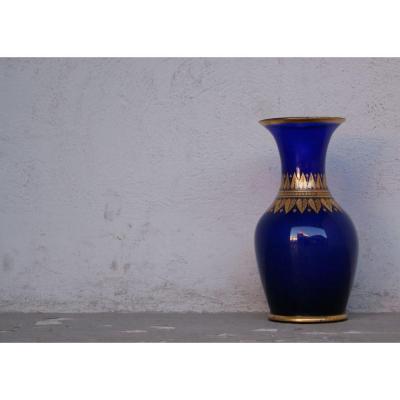 Blue Glass Vase Gold Plated