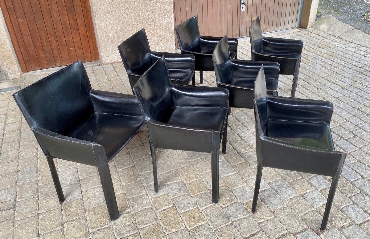 7 Armchairs Of Couro Of Braise Black Leather-photo-2