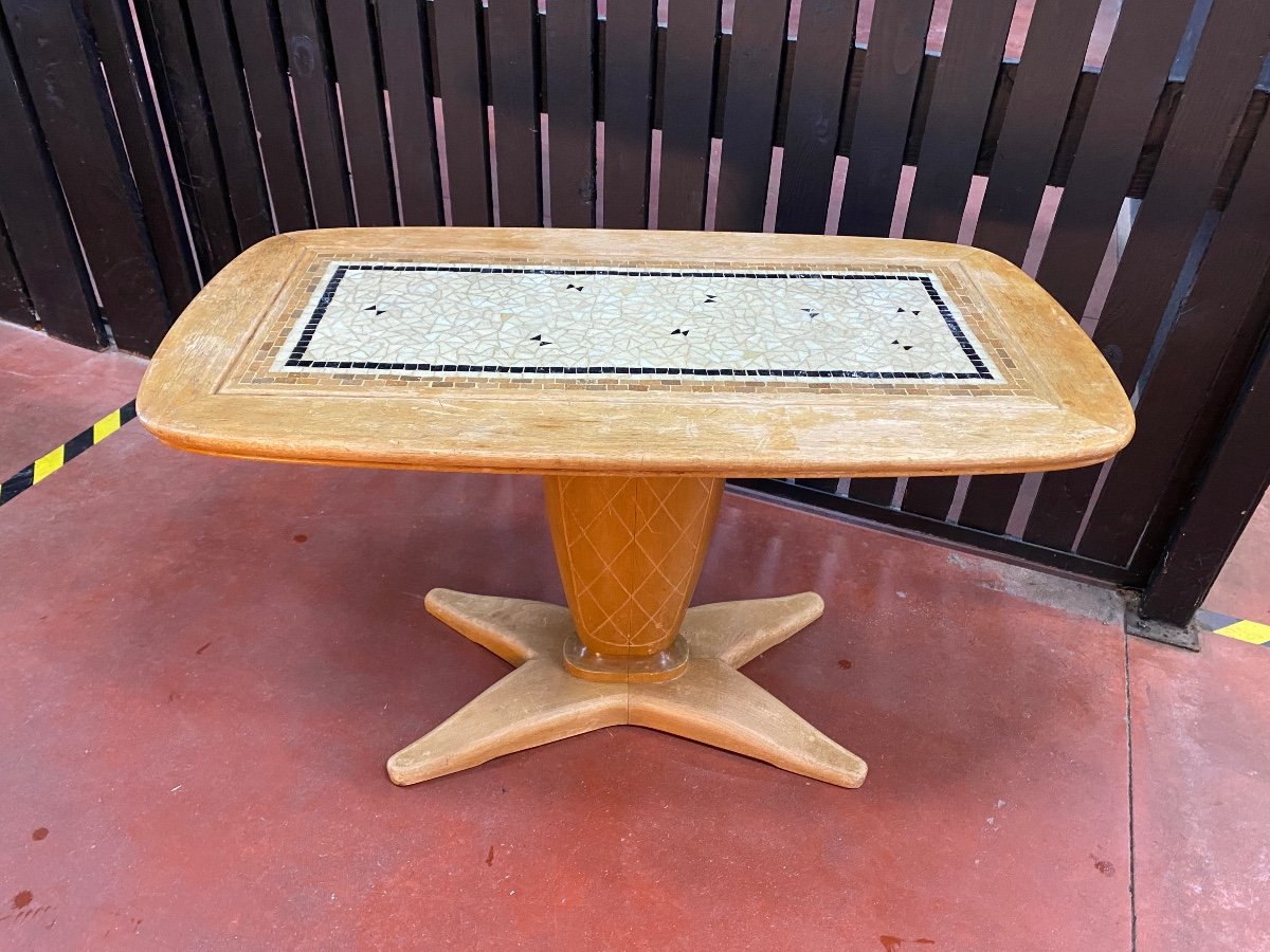 Walnut And Ceramic Side Table 